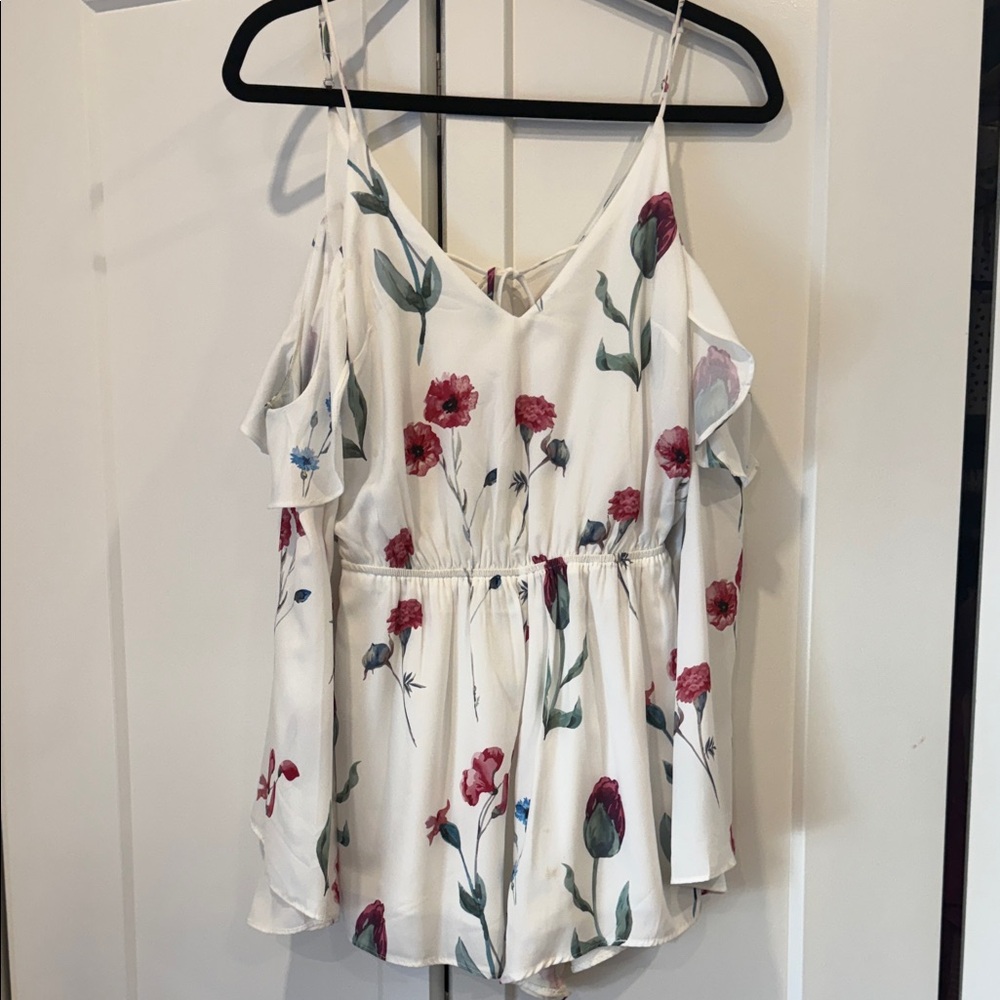 White Floral Cold-Shoulder Romper